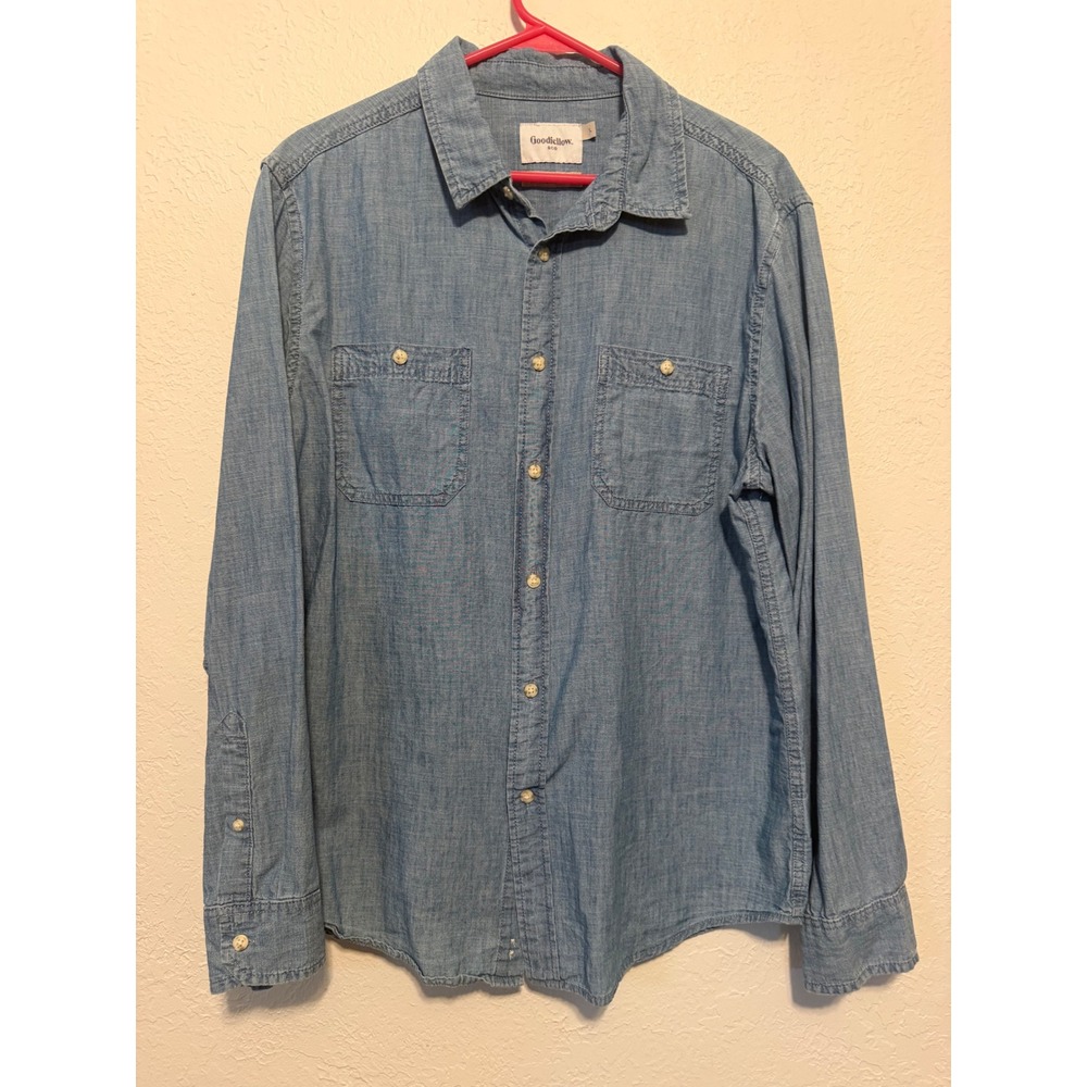 Goodfellow & Co Mens Blue Chambray Button Down Shirt Long Sleeve Large F16984463